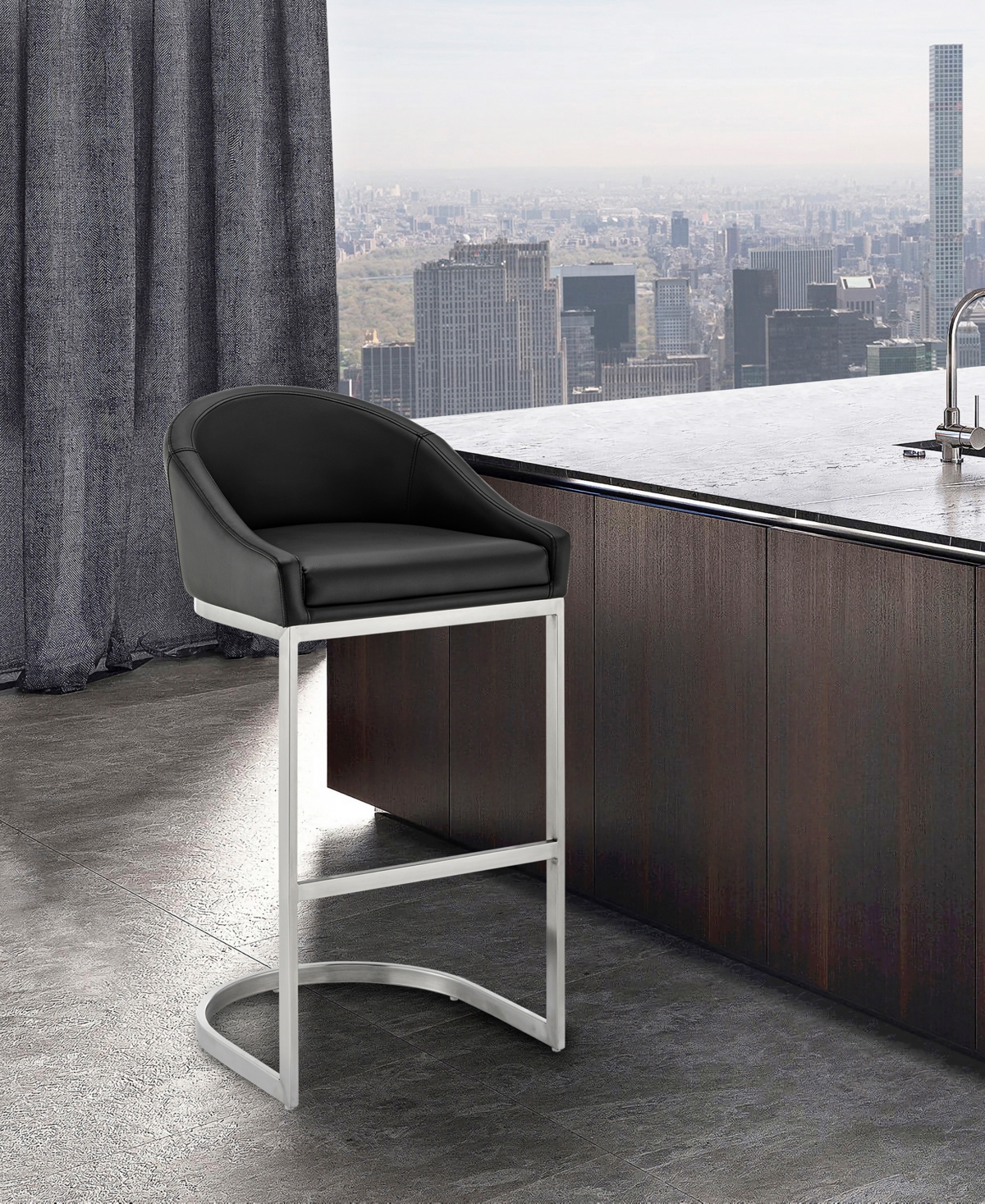 Armen Living Katherine 26in Counter Stool In Black,brushed Stainless Steel