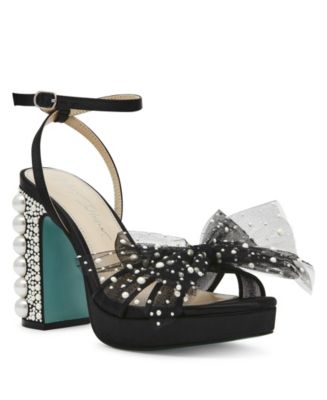 women's lulu mesh bow block heel dress sandals Betsey Johnson Women's Lulu Mesh Bow Block Heel Dress Sandals