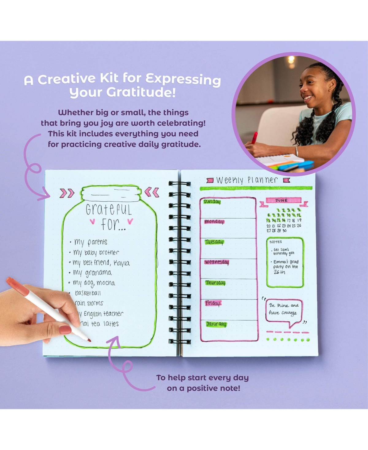 Doodle Hog Diy Gratitude Affirmation Journal for Girls, Journaling Set - Journal Kit Includes 100 Page Journal, Stickers, Keychain, Markers, Washi Tap