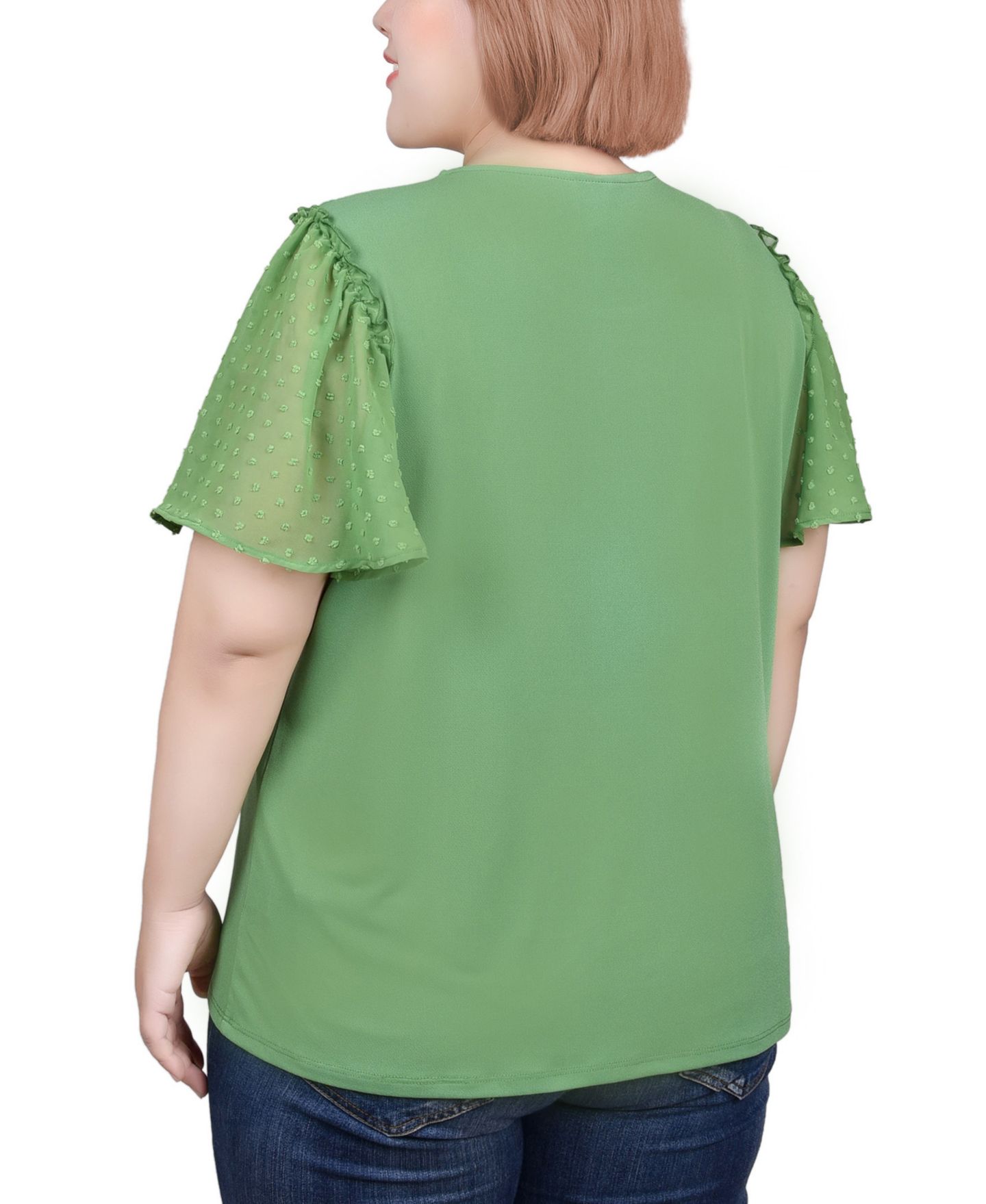 Женский топ NY Collection Plus Size Clip Dot Flutter Sleeve, цвет: Мятный зелёный — фото 2