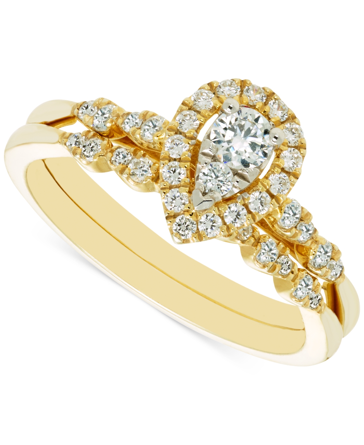 Shop Macy's Diamond Pear Shaped Cluster Halo Bridal Set (1/2 Ct. T.w.) In 14k Gold In Yellow Gold