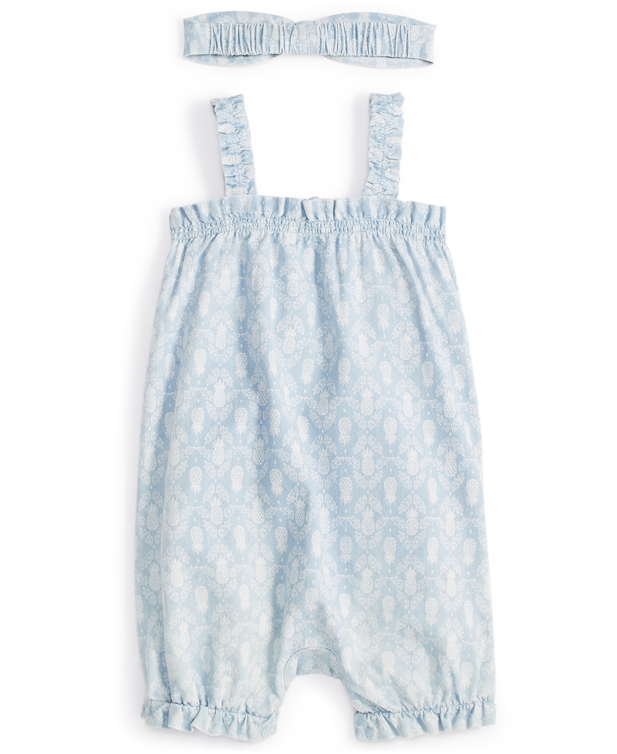 Shop First Impressions Baby Girls Pineapple Stamps Printed Romper & Headband, 2 Piece Set, Created For Macy's In Lt Wsh Chambray