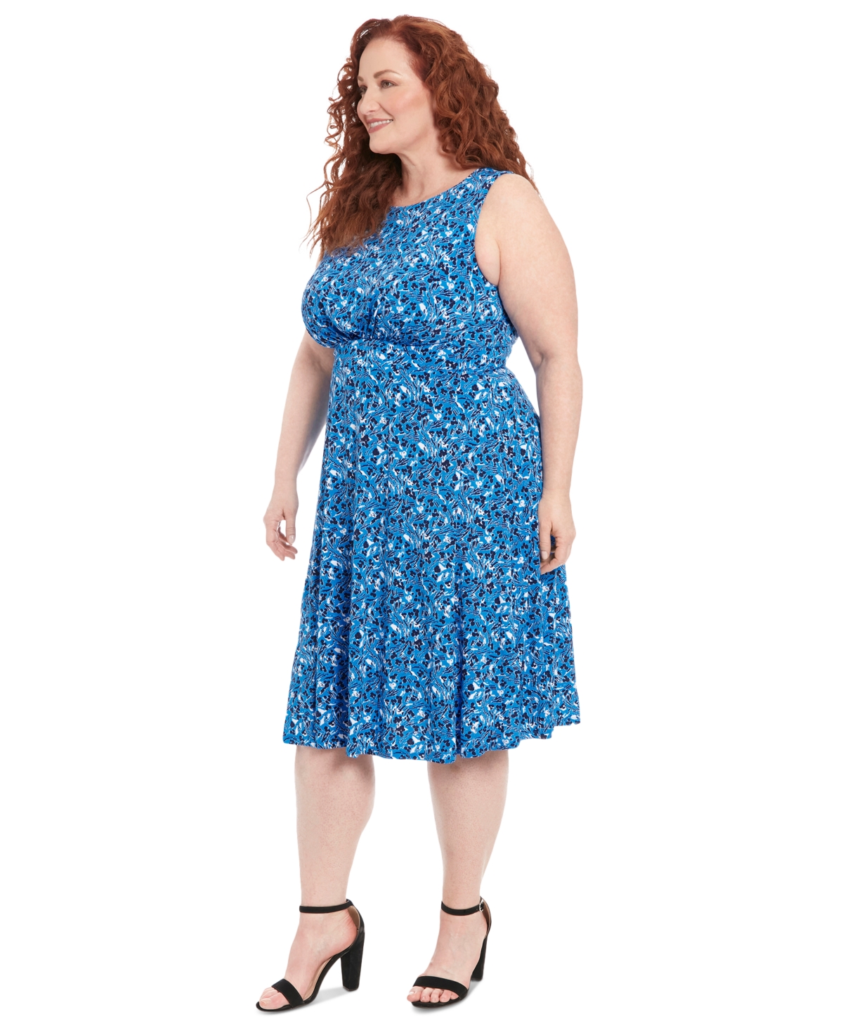 London Times Plus Size Sleeveless Fit & Flare Midi Dress