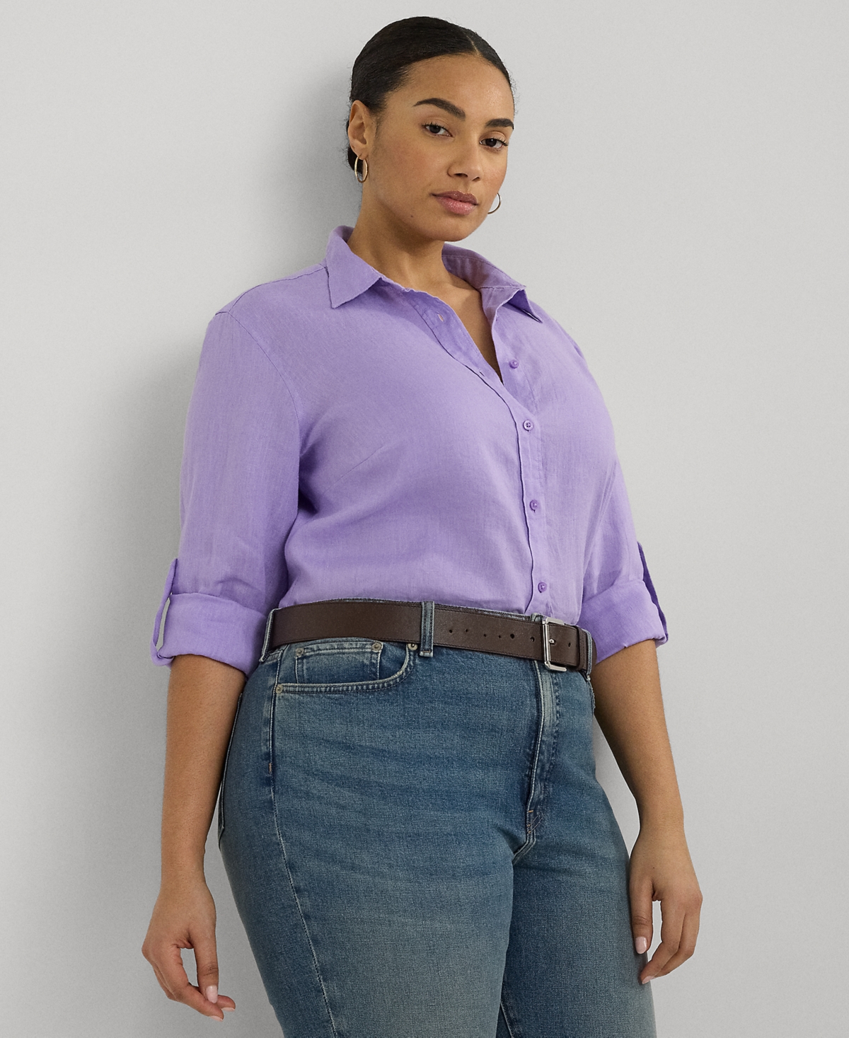 Lauren Ralph Lauren Plus Size Linen Roll-tab Shirt In Wild Lavender