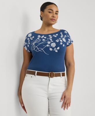 Lauren Ralph Lauren - Plus Size Floral Embroidered Tee