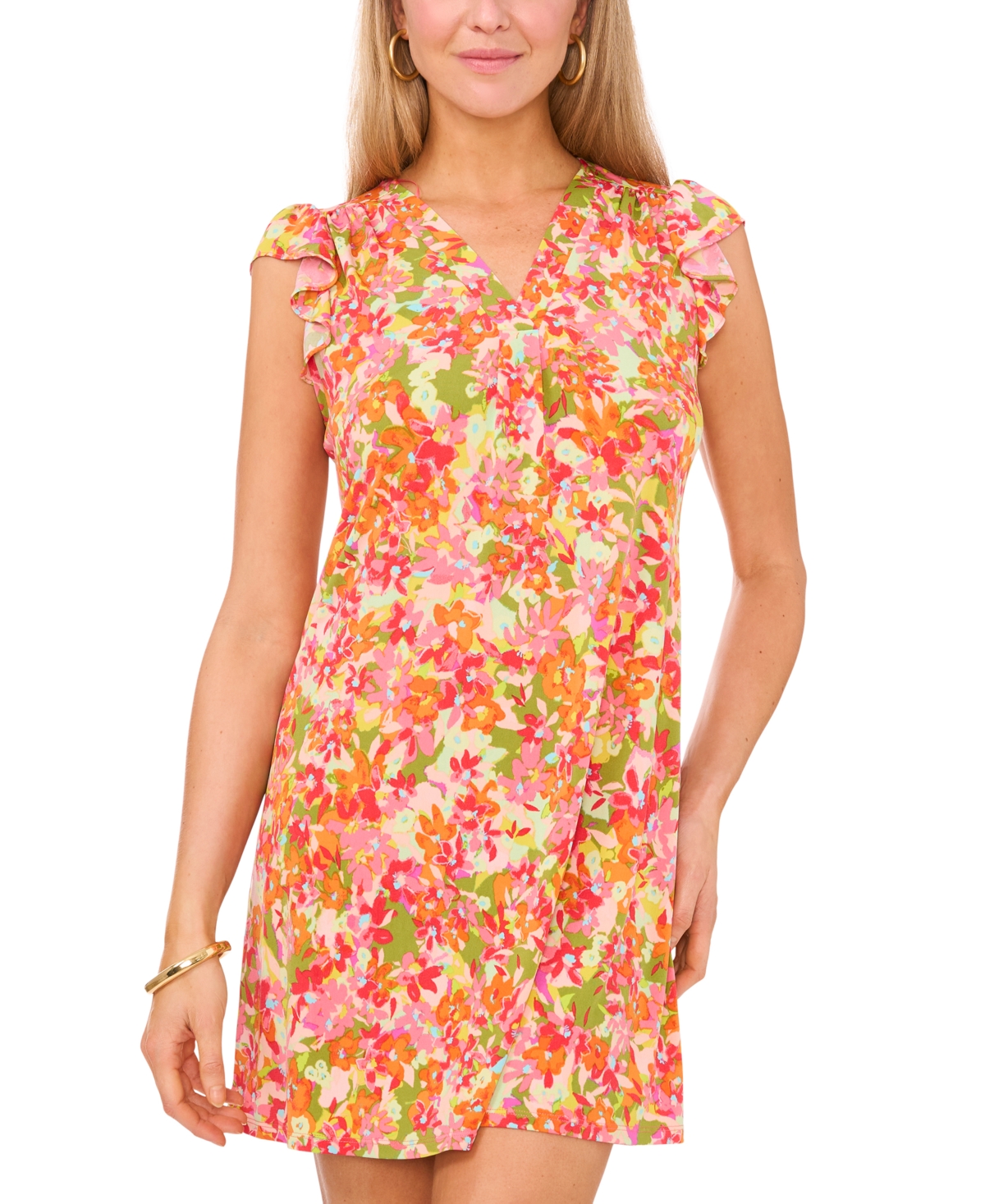 Shop Msk Petite Floral-print Flutter-sleeve Shift Dress In Paradise