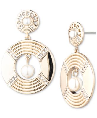 Givenchy - Gold-Tone Pav&eacute;, Imitation Pearl & Logo Doorknocker Drop Earrings