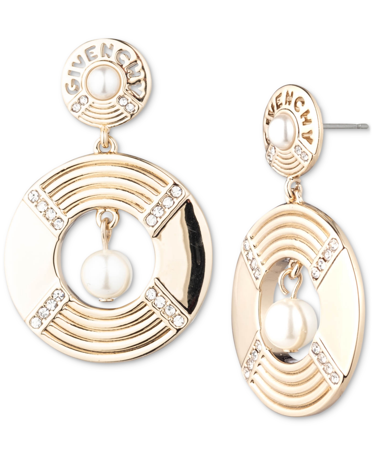 Gold-Tone Pave, Imitation Pearl & Logo Doorknocker Drop Earrings - White