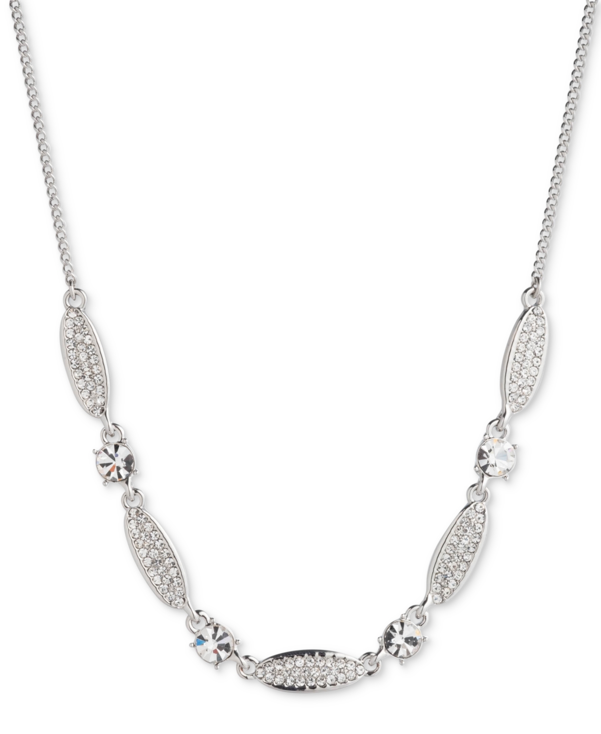 Silver-Tone Pave & Crystal Statement Necklace, 16" + 3" extender - Silver