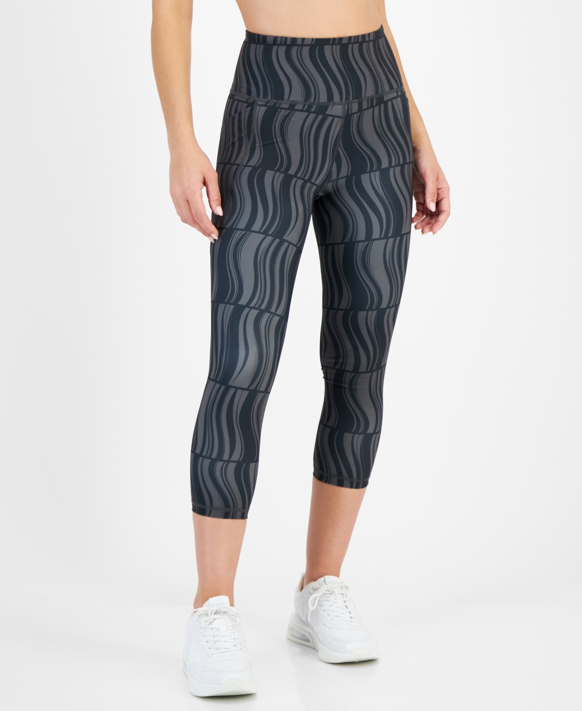 Id Ideology Women's Active Wavey-print Cropped Compression Leggings, Created For Macy In Black