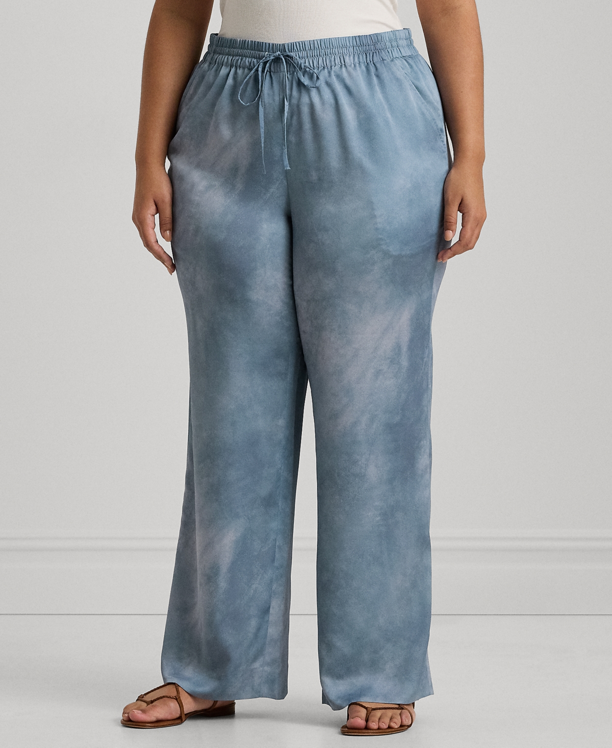 Shop Lauren Ralph Lauren Plus Size Printed Charmeuse Pants In Blue Multi