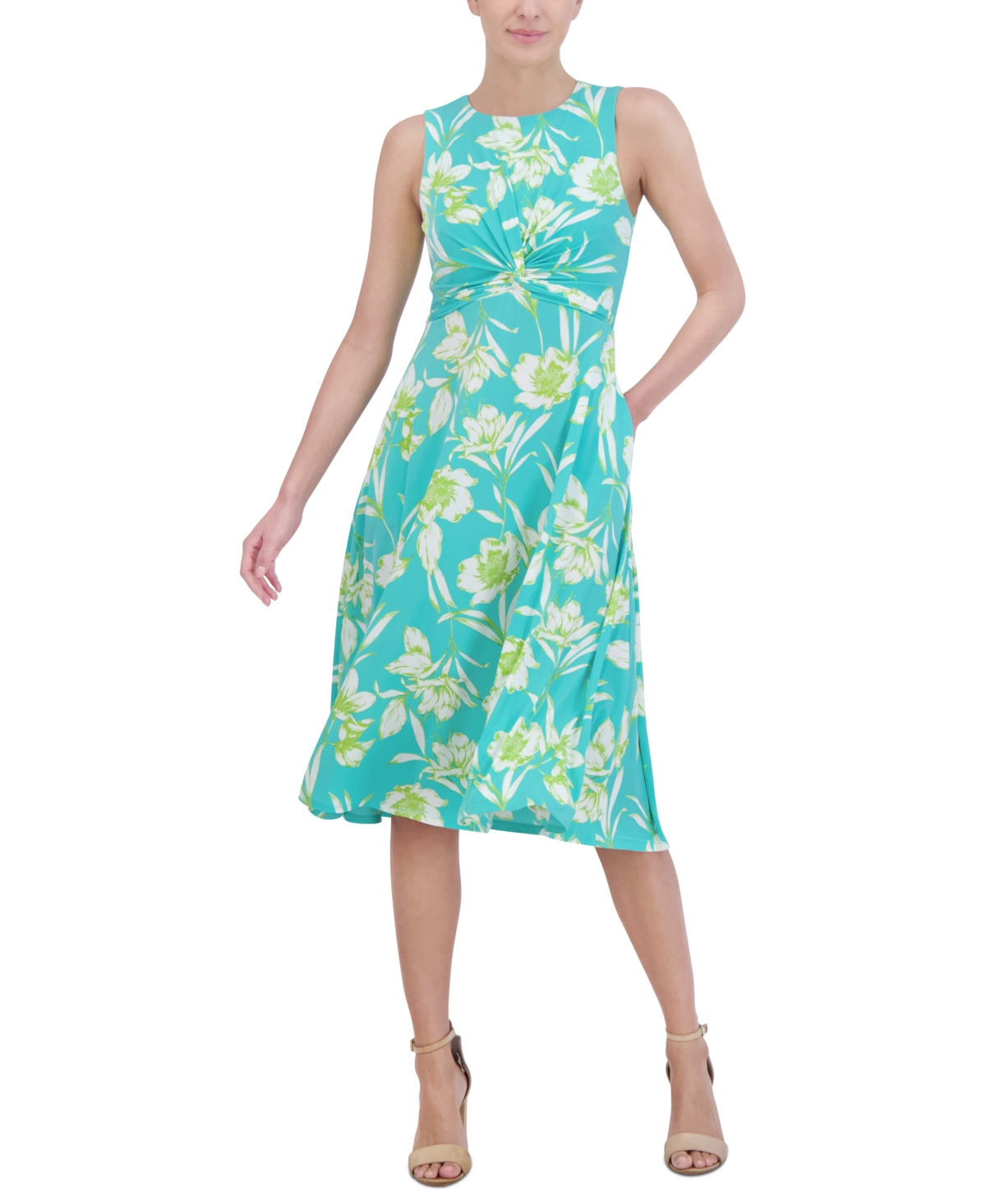 Petite Twist-Front Sleeveless Jersey Dress - Aqua