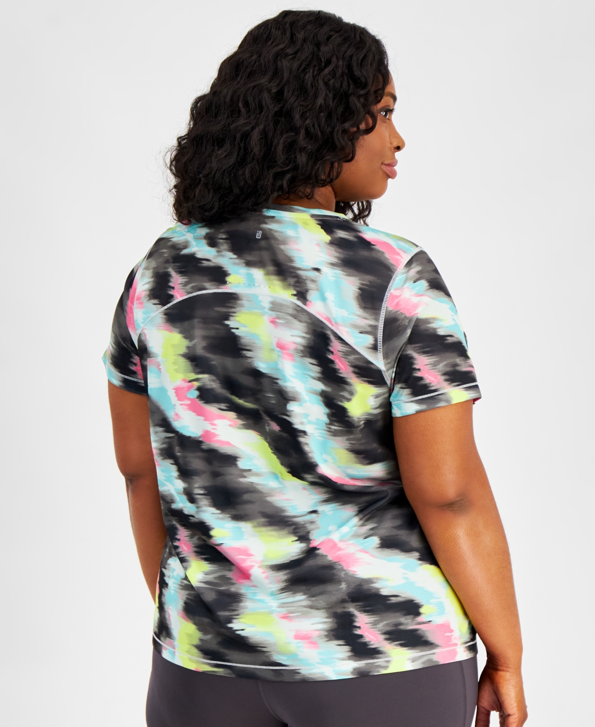 Shop Id Ideology Plus Size Shibori Wave Mesh Short-sleeve Top, Created For Macy's In Grey