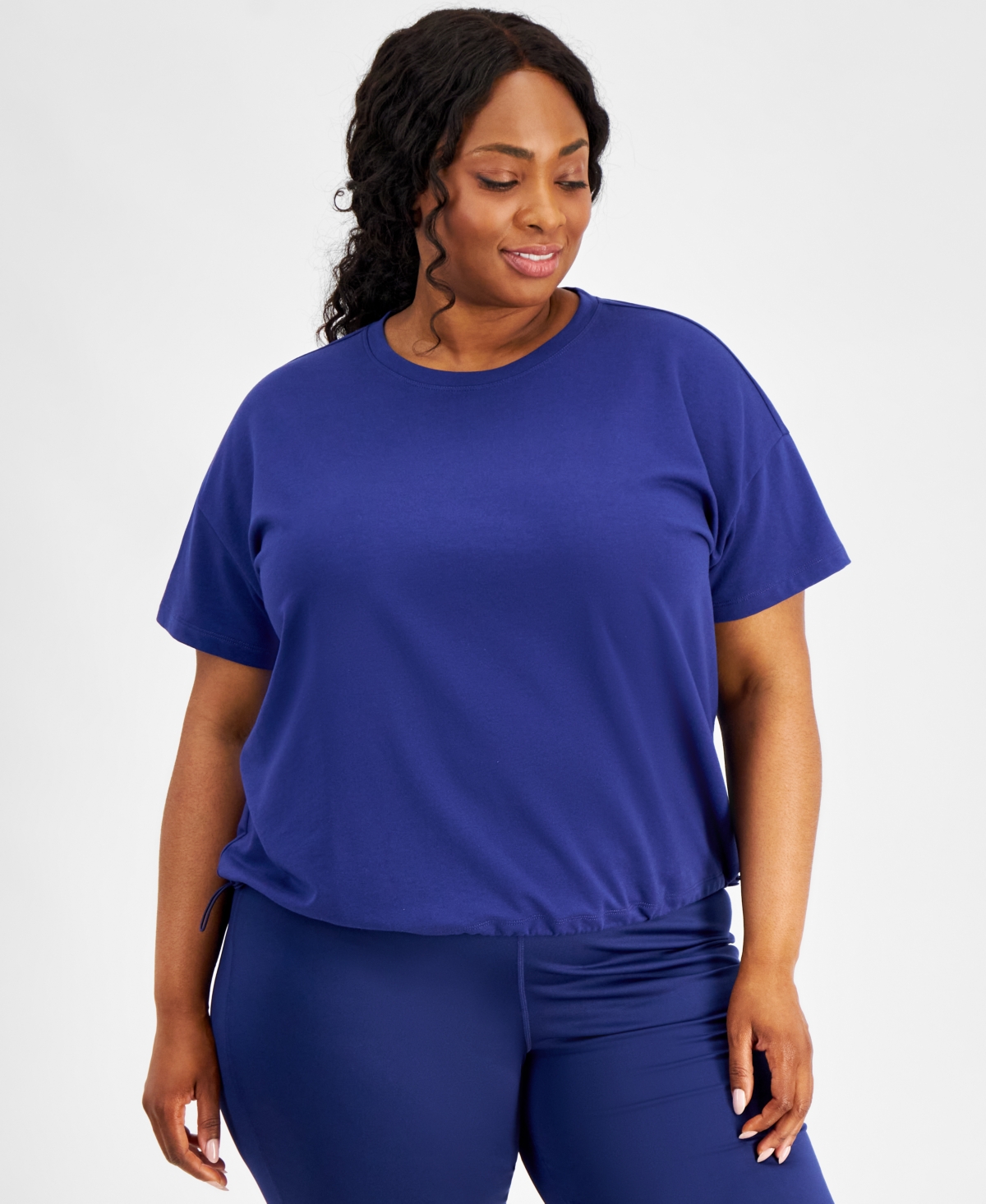 Shop Id Ideology Plus Size Comfort Flow Drawcord T-shirt, Created For Macy's In Tartan Blue