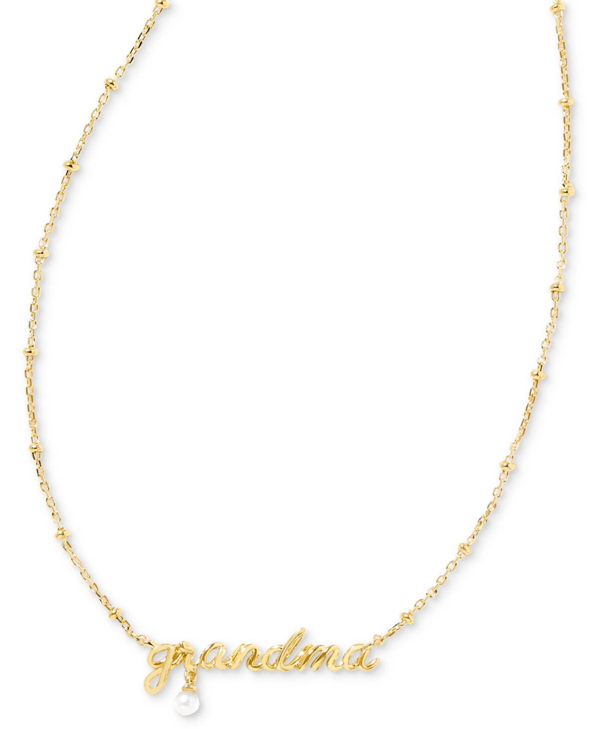 14k Gold-Plated Cultured Freshwater Pearl Grandma Script 19" Adjustable Pendant Necklace - Grandma/Gold White