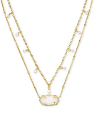 14k Gold-Plated Imitation Pearl & Stone 19" Adjustable Layered Pendant Necklace
