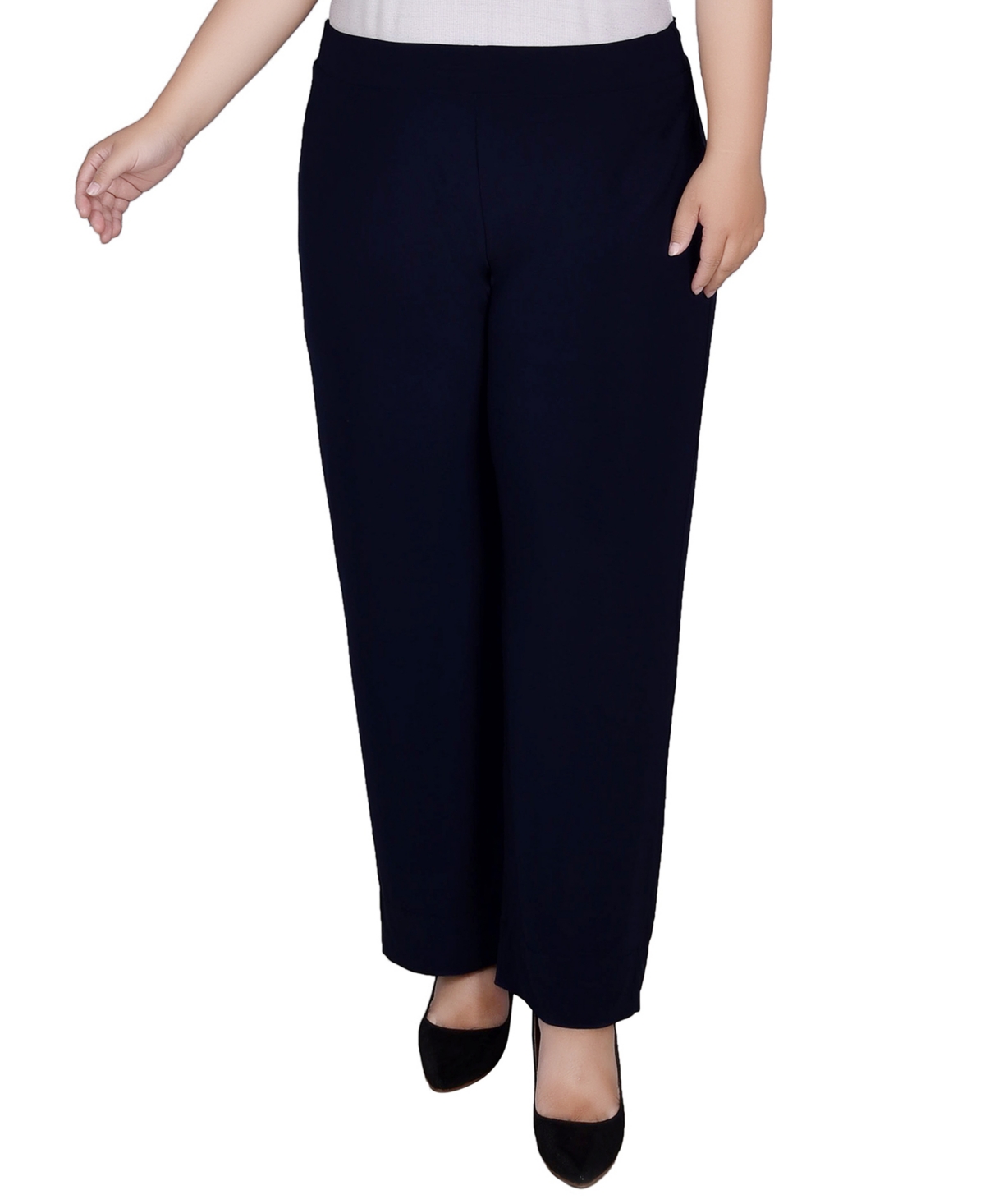 Ny Collection Plus Size Pull-on Wide-leg Pants In Navy