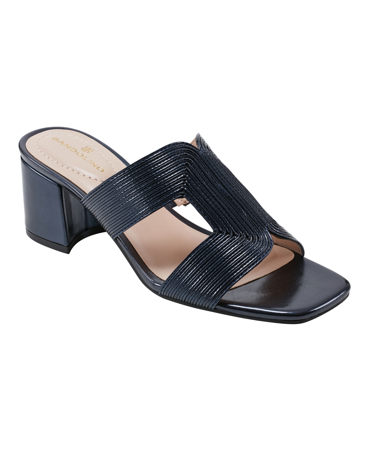 Shop Bandolino Women's Merily Open Toe Slip-on Square Toe Dress Sandals In Metallic Dark Blue