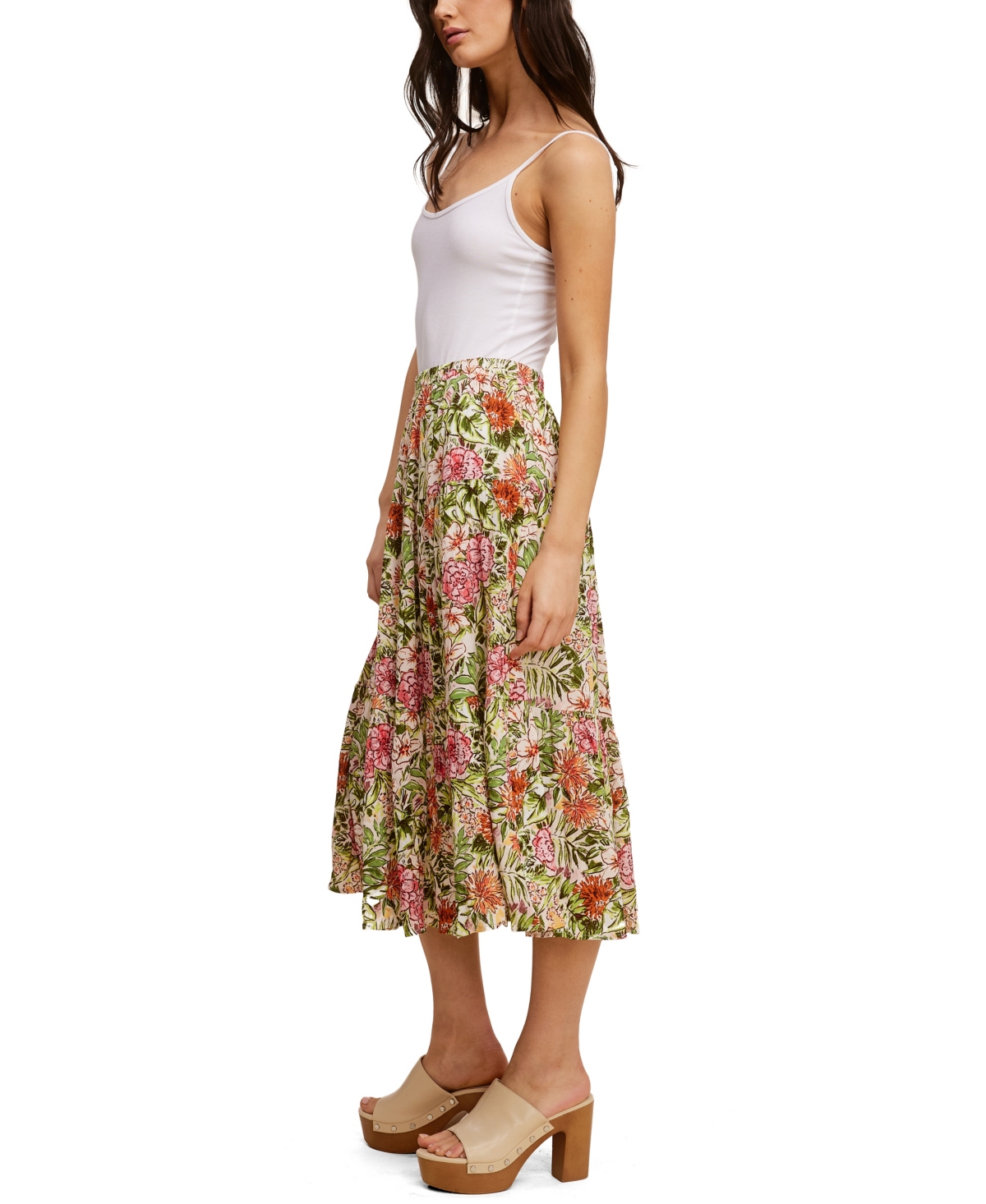 John Paul Richard Printed Tiered Midi Skirt Multi Tropical Print - Green Multi Print