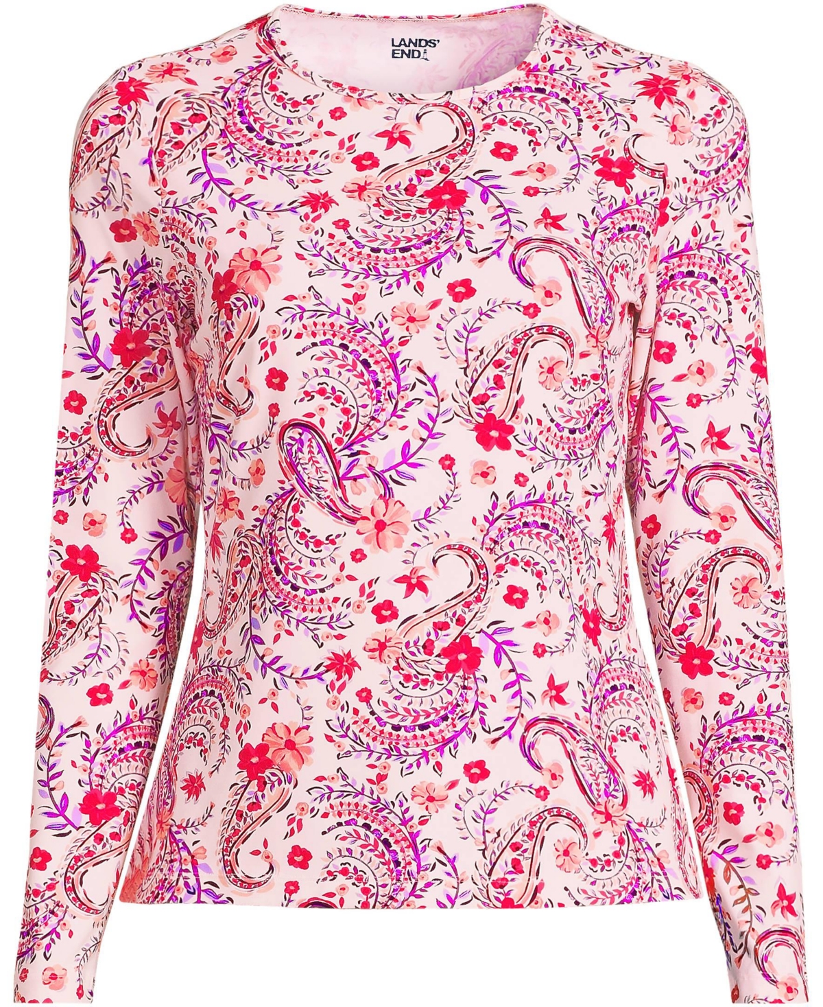 Lands' End Women's Crew Neck Long Sleeve Rash Guard Upf 50 Sun Protection Swim Tee