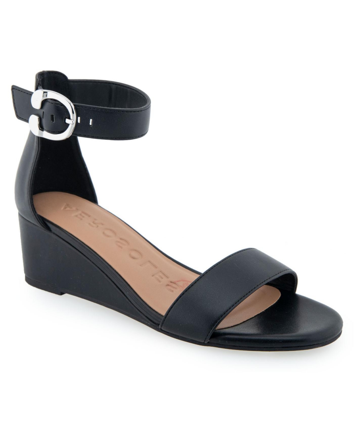 Shop Aerosoles Women's Willis Buckle Strap Wedge Sandals In Black