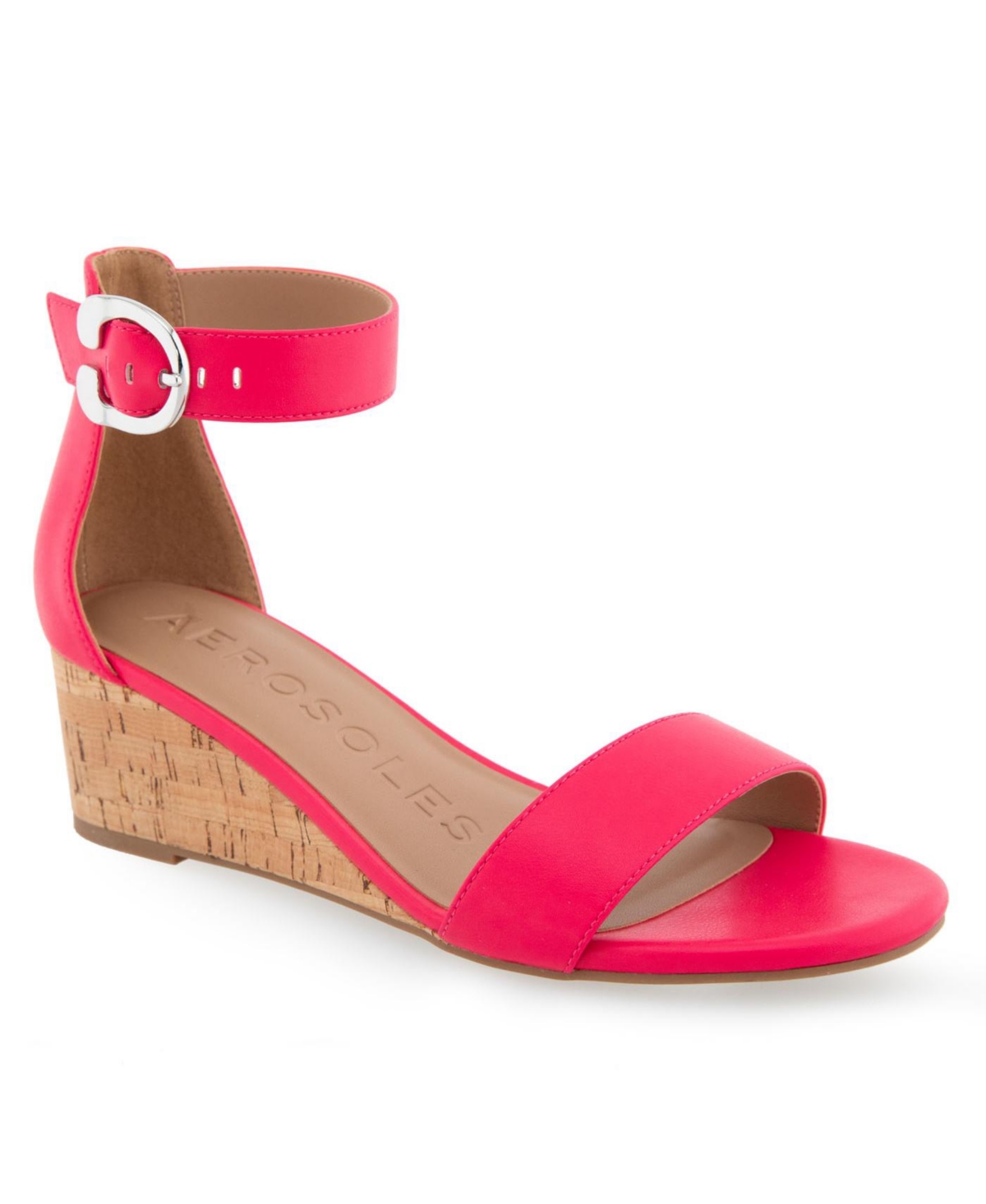 Shop Aerosoles Women's Willis Buckle Strap Wedge Sandals In Virtual Pink Polyurethane