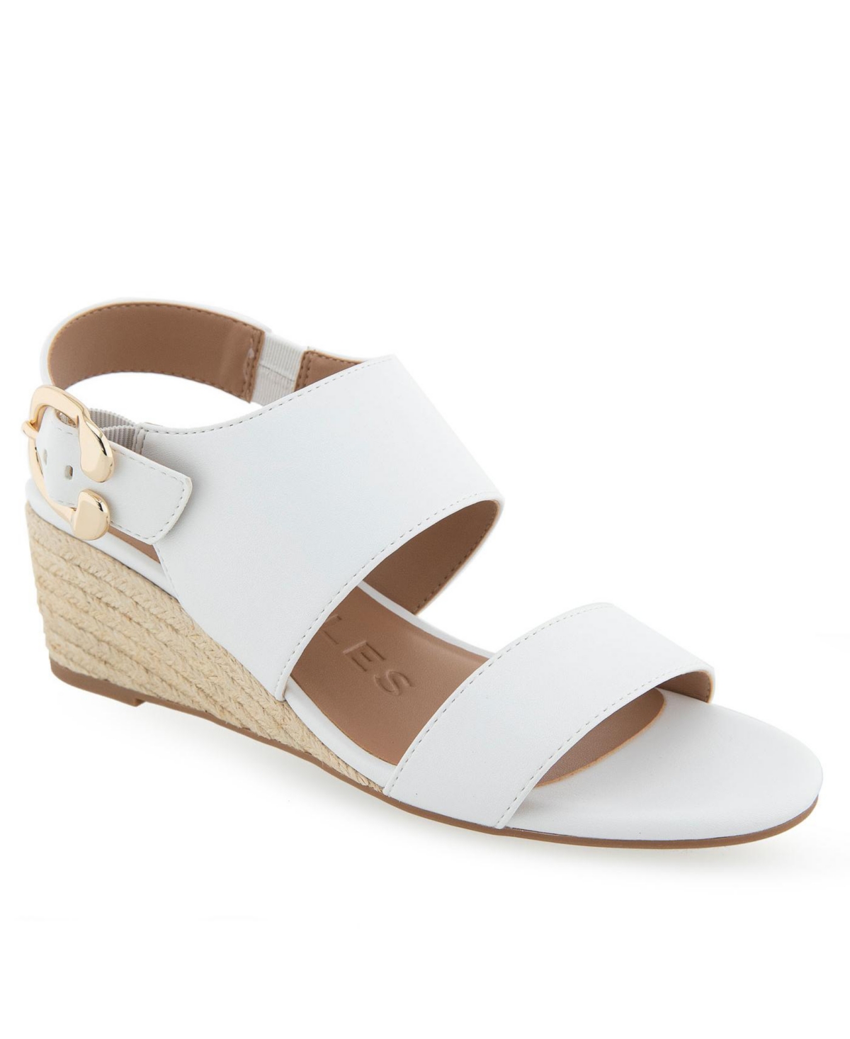Shop Aerosoles Women's Worth Open Toe Wedge Sandals In White Polyurethane