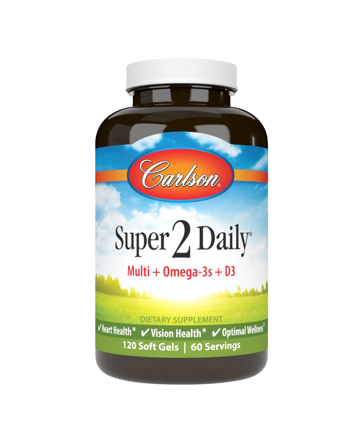 Carlson - Super 2 Daily, Multi + Omega-3s, Fish Oil Multivitamin, Vitamins & Minerals, 120 Softgels