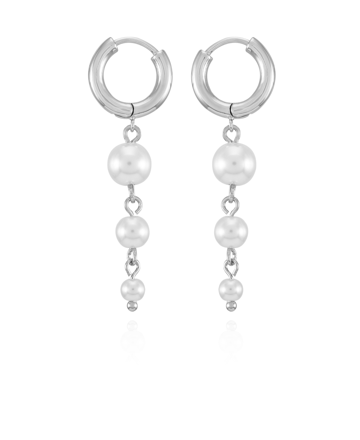 Shop T Tahari Silver-tone Imitation Pearl Linear Drop Earrings