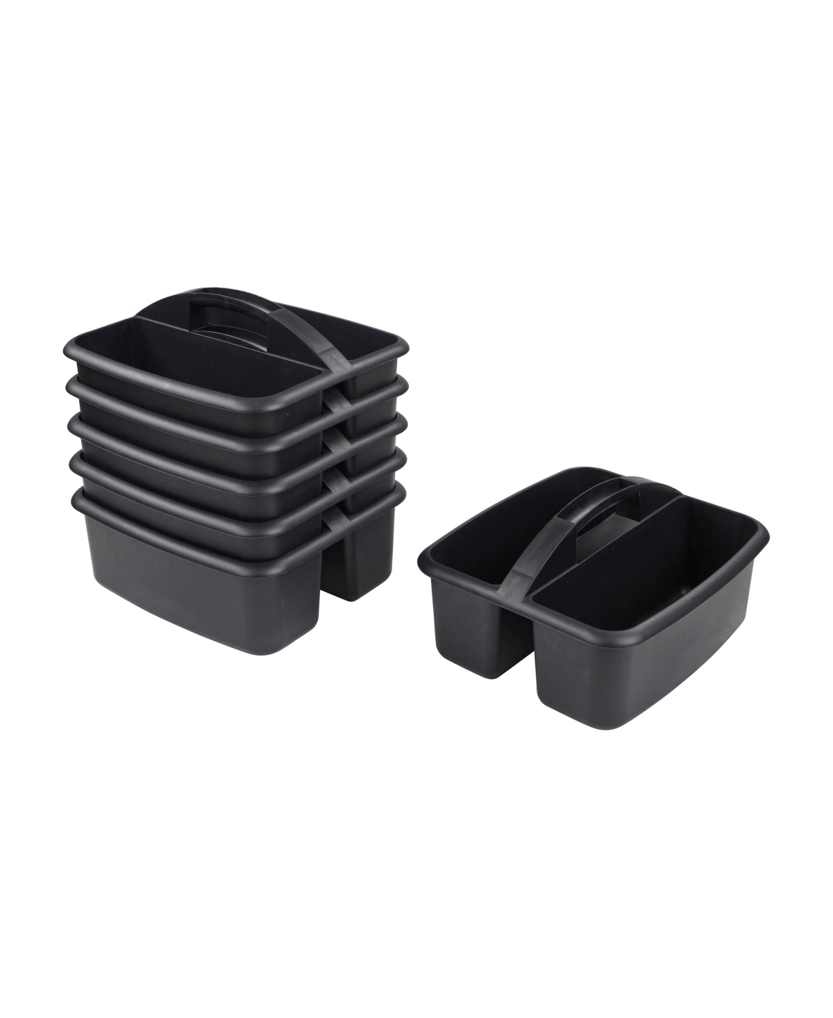 2-Compartment Storage Caddy, Black, 6-Pack - Grey