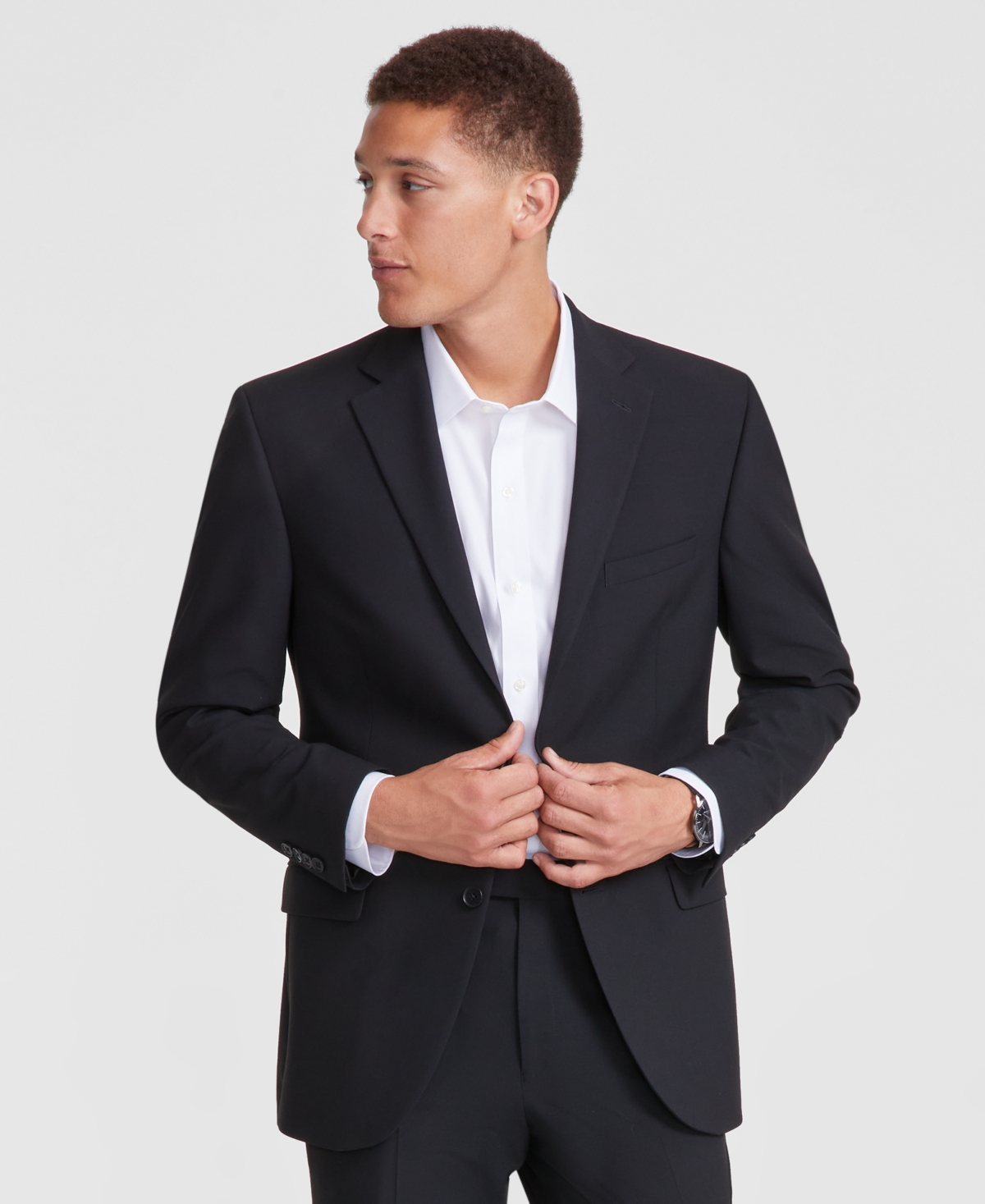 Dkny Mens Solid Polyester Two-button Suit In Black