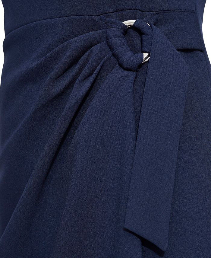 Scuba Crepe Sheath Dress With Front Pleats
