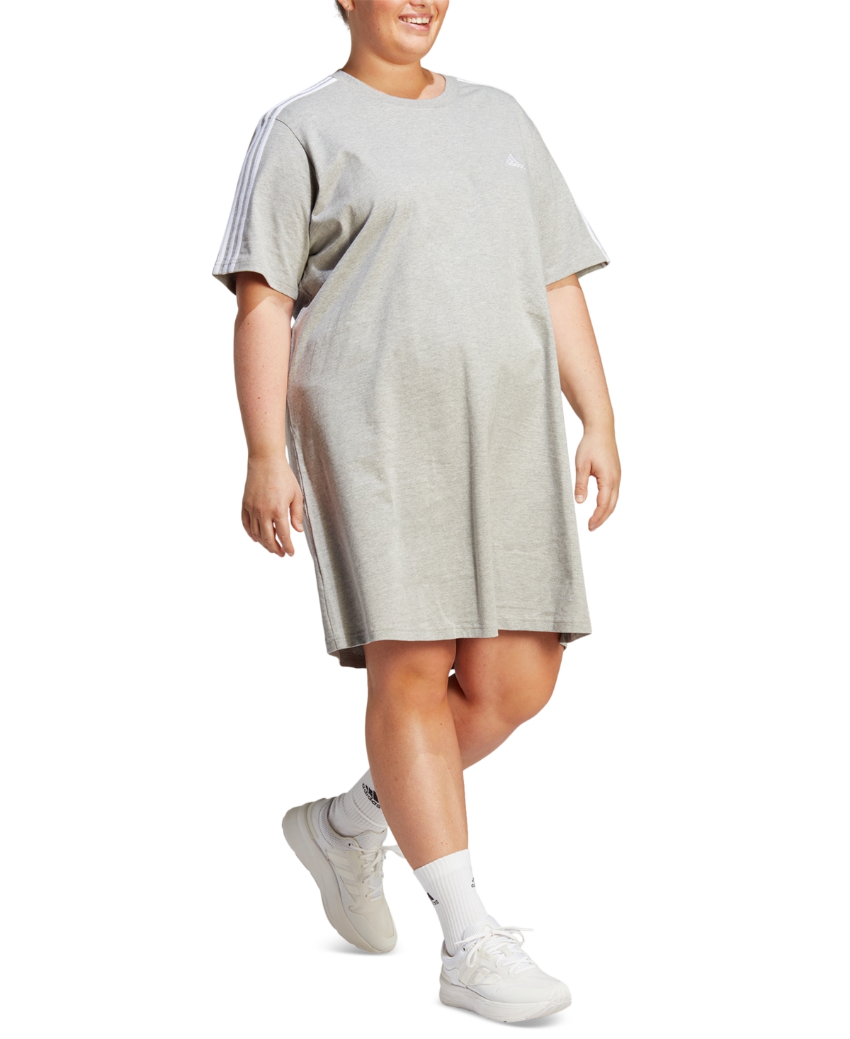 adidas Plus Size Essentials 3-Stripes Boyfriend T-Shirt Dress - White