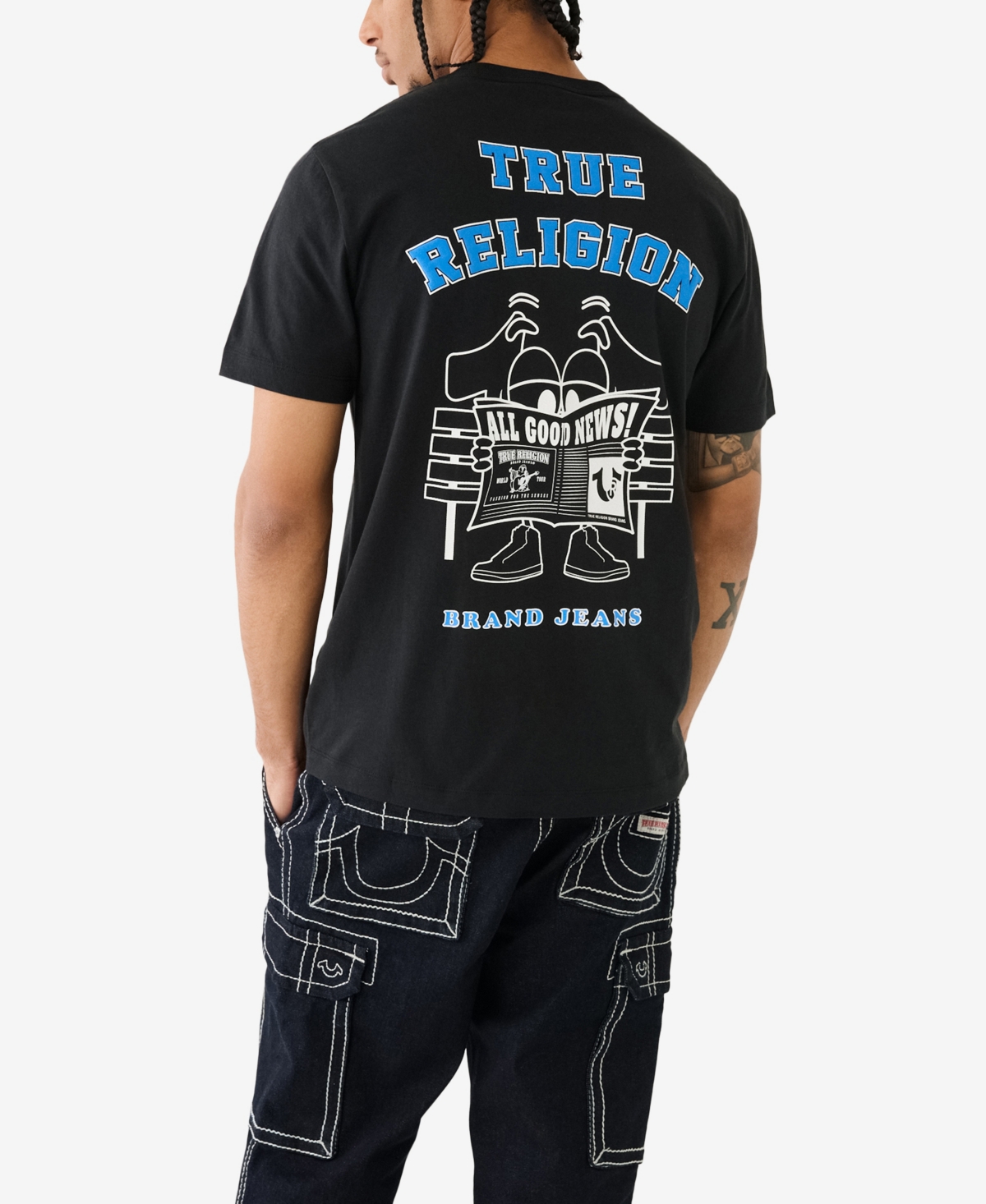 Shop True Religion Men's Short Sleeve Shoey News T-shirts In Jet Black