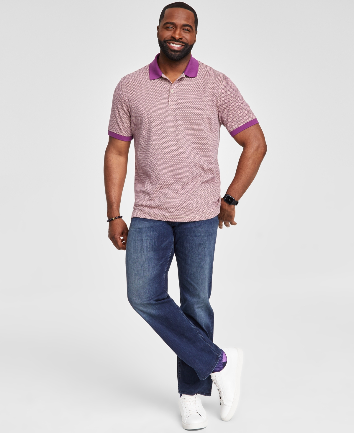 Men's Regular-Fit Geo-Print Performance Polo Shirt, Created for Macy's - Purple