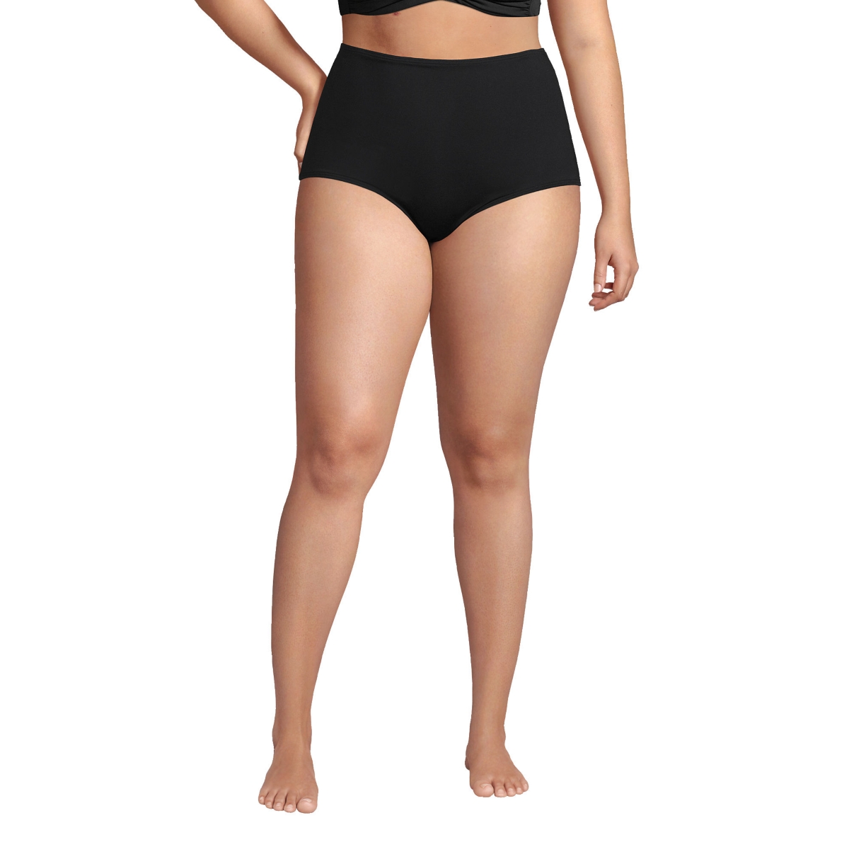 Plus Size Chlorine Resistant Tummy Control Tugless High Waisted Bikini Swim Bottoms - Black