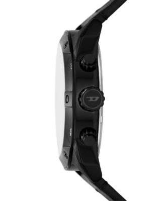 Men's Spiked Chronograph Black Leather Watch 49mm