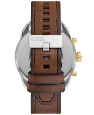 Men's Spiked Chronograph Brown Leather Watch 49mm