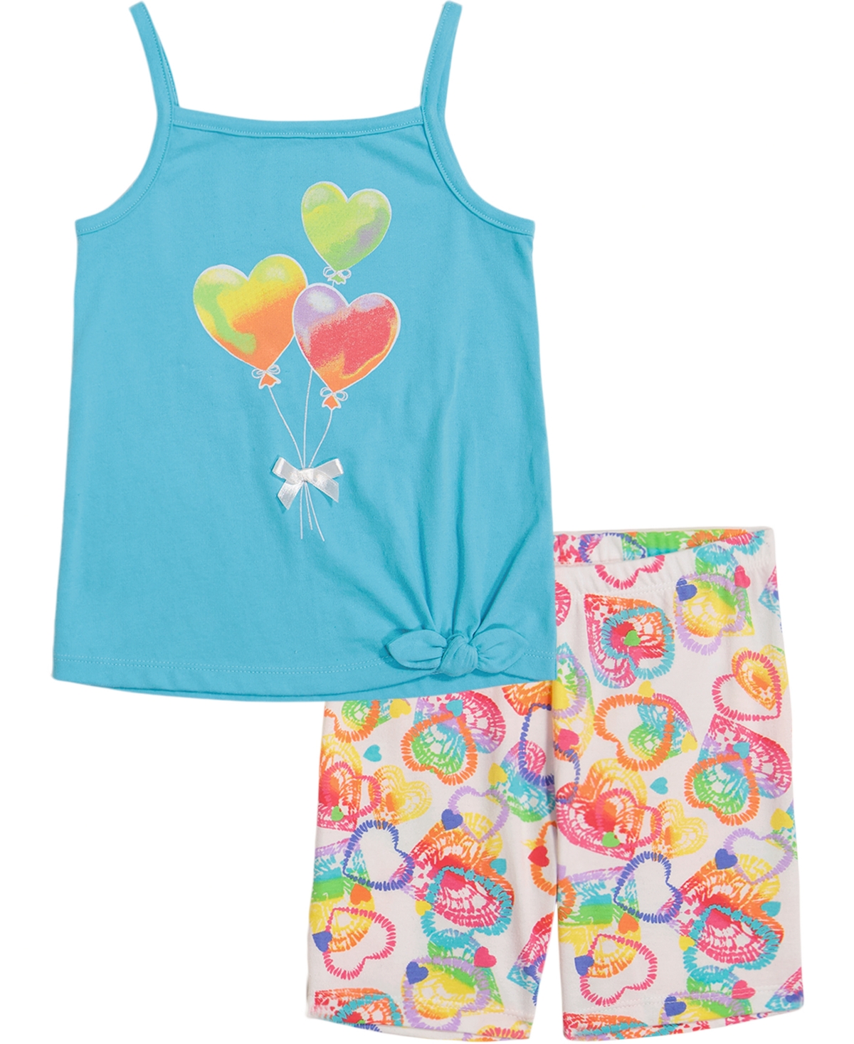 Shop Kids Headquarters Little Girls Tie-hem Tank And Printed Stretch Bike Shorts Set In Aqua,print