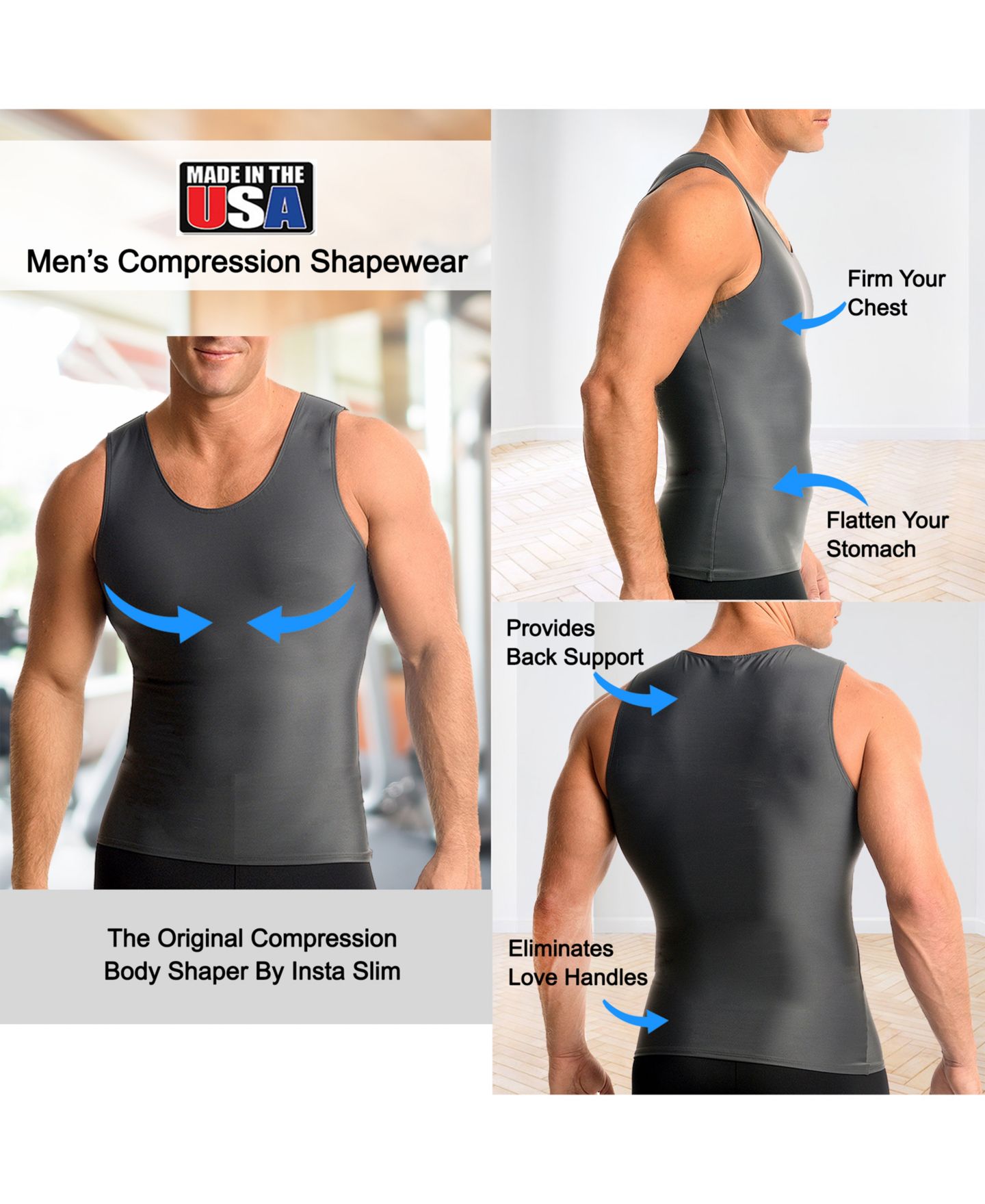 Мужской топ Instaslim Big & Tall Compression Activewear Muscle Tank Top, цвет: Серый — фото 3