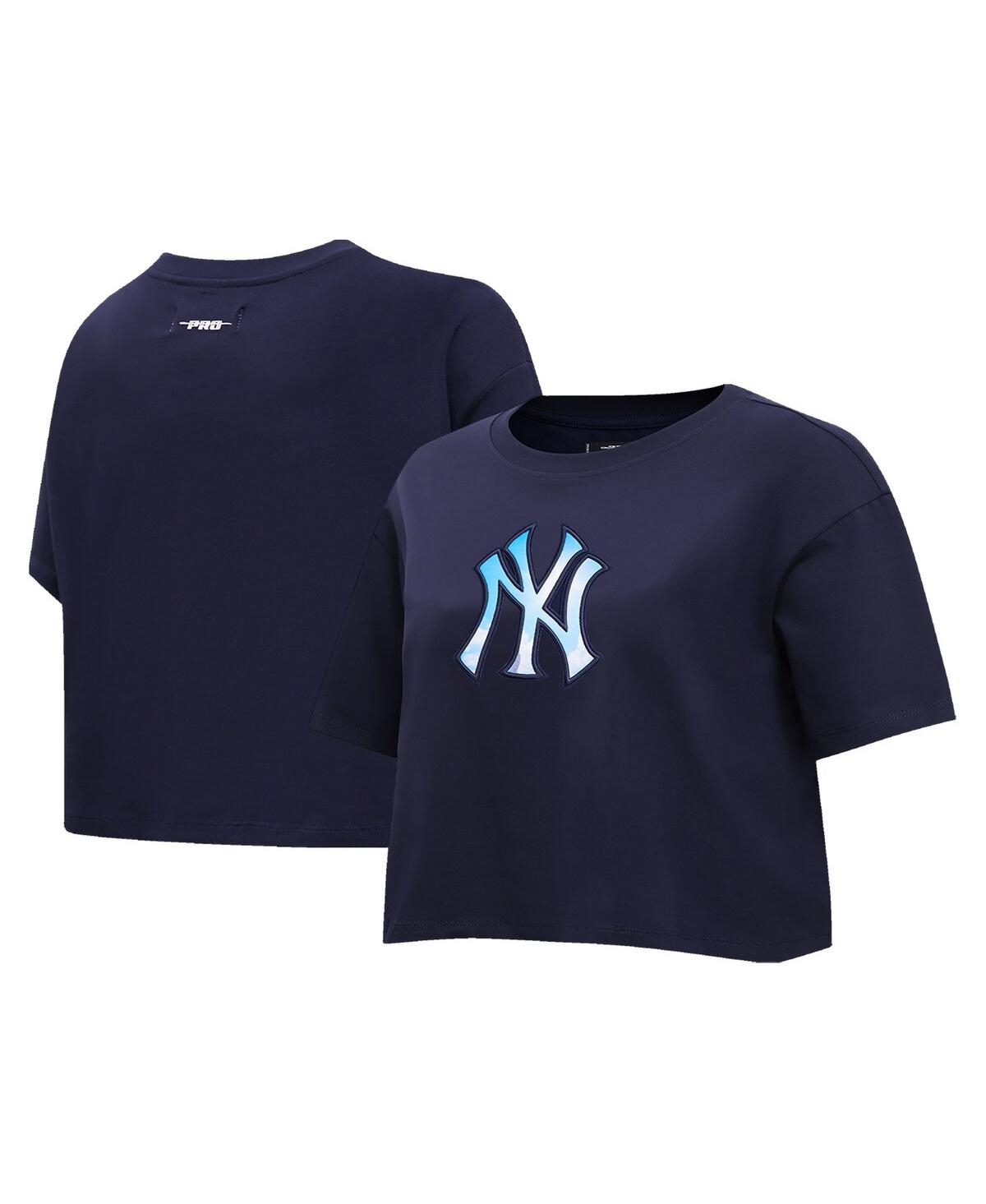 Women's Pro Standard Navy New York Yankees Painted Sky Boxy Cropped T-shirt - Navy