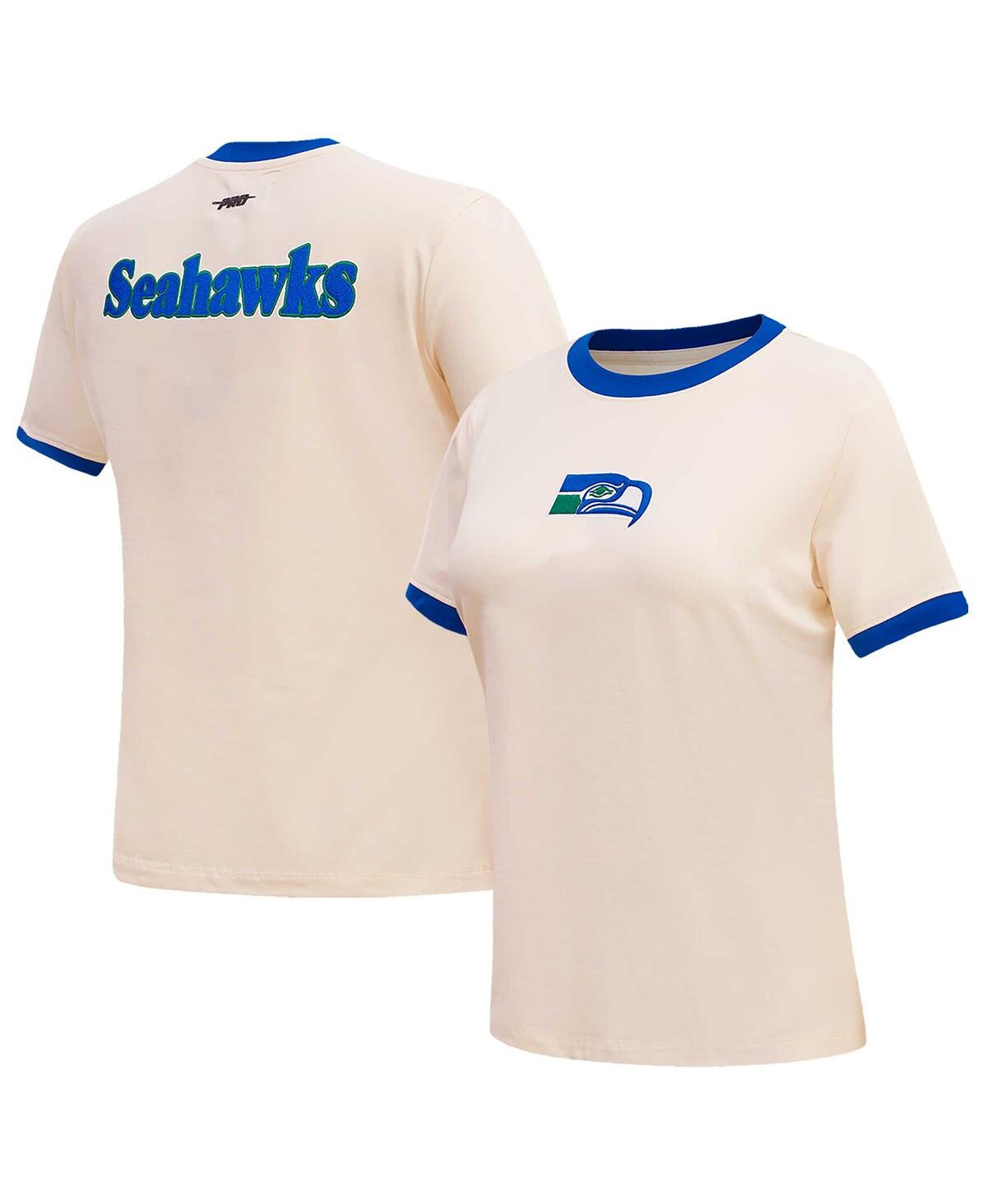 Shop Pro Standard Women's  Cream Distressed Seattle Seahawks Retro Classic Ringer T-shirt