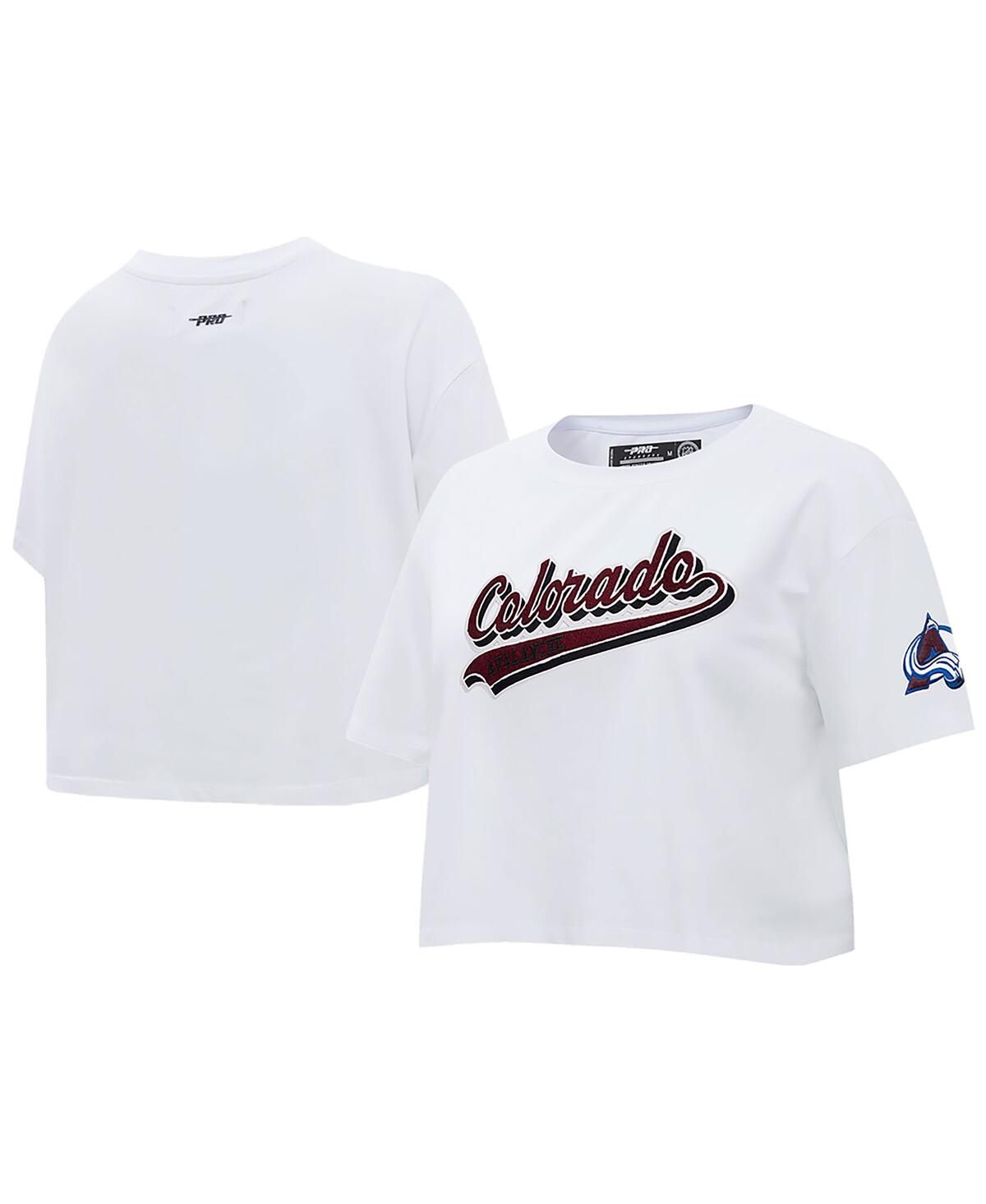 Women's Pro Standard White Colorado Avalanche Boxy Script Tail Cropped T-shirt - White