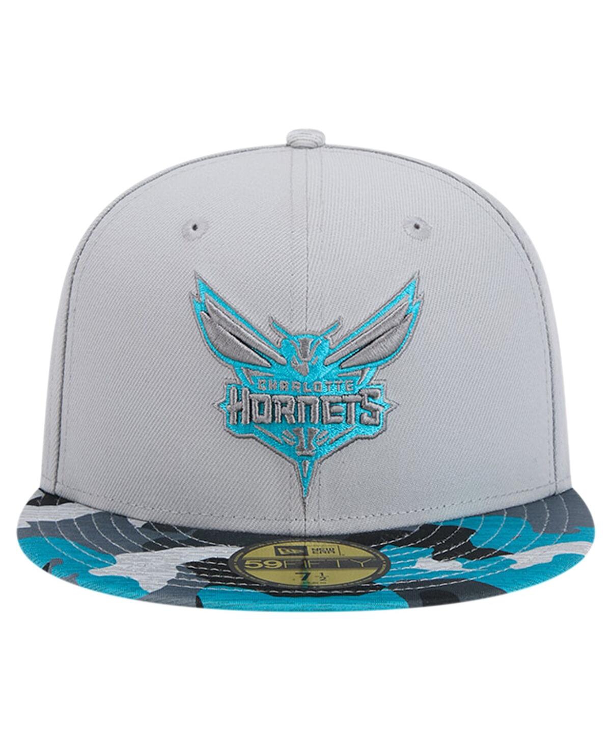 Men's New EraCharlotte Hornets Active Color Camo Visor 59FIFTY Fitted Hat - Gray