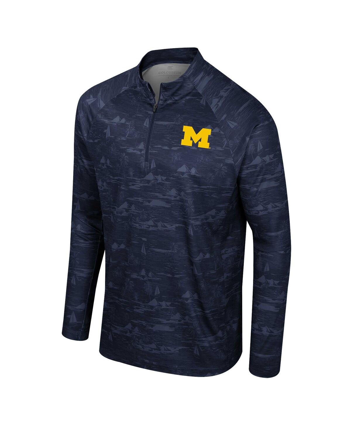 Shop Colosseum Men's  Navy Michigan Wolverines Carson Raglan Quarter-zip Jacket