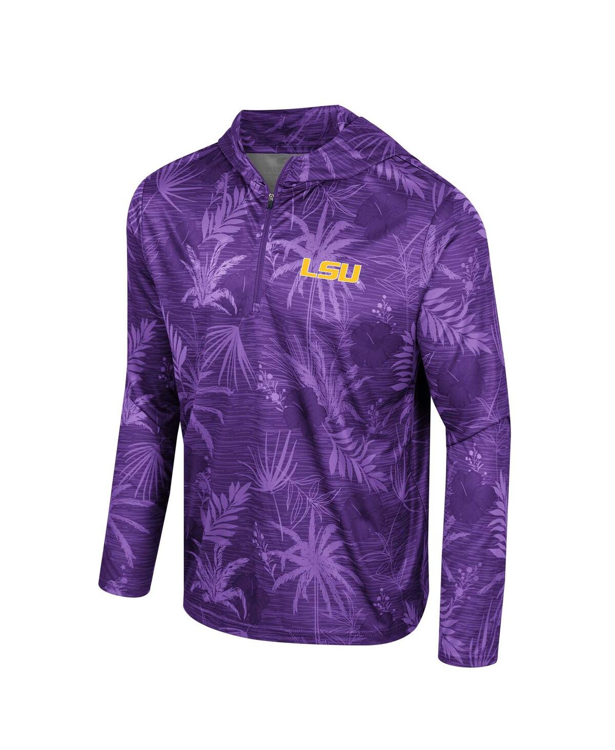 Shop Colosseum Men's  Purple Lsu Tigers Palms Printed Lightweight Quarter-zip Hooded Top