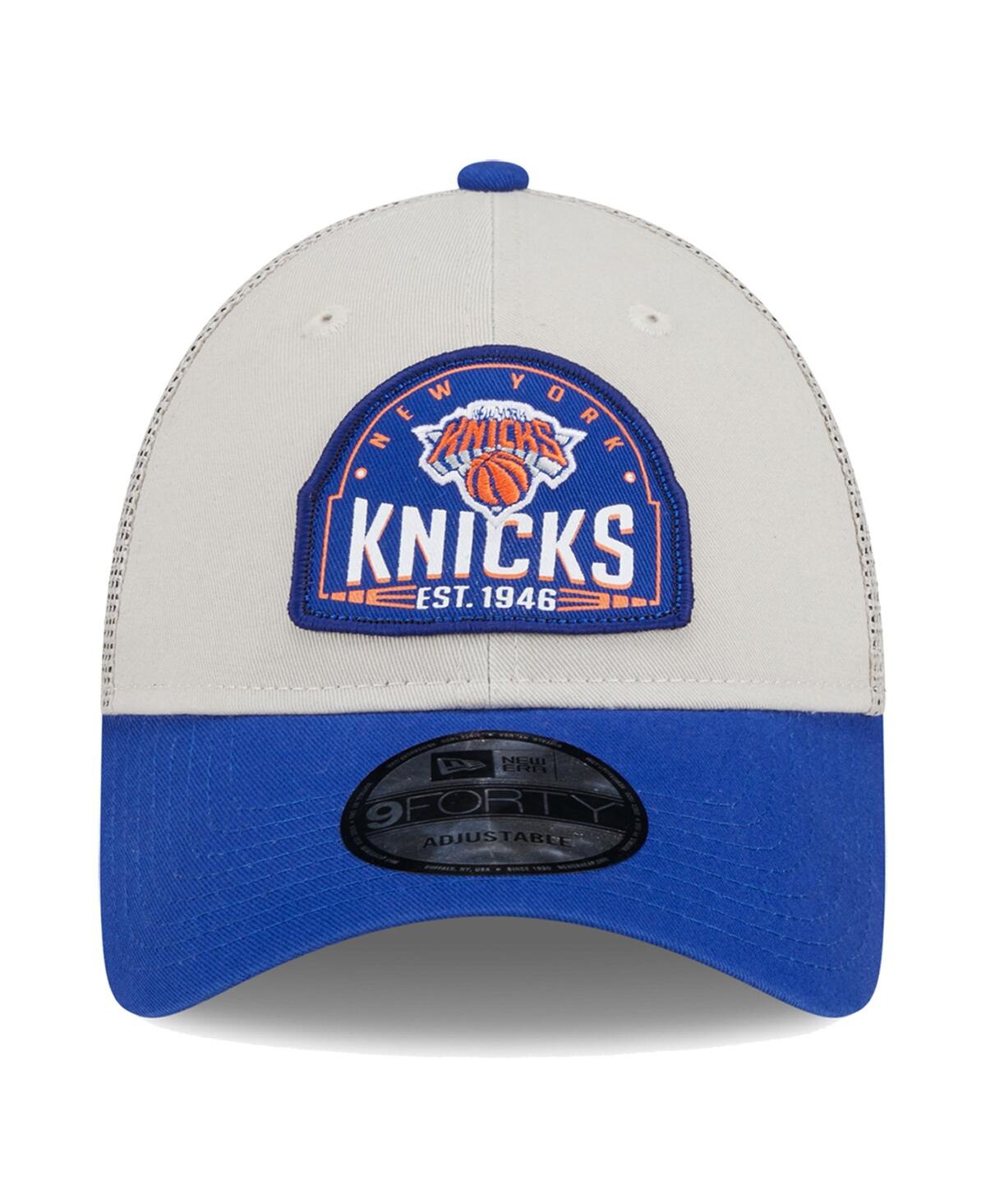 Men's New Era Blue New York Knicks Throwback Patch Trucker 9FORTY Adjustable Hat - Blue