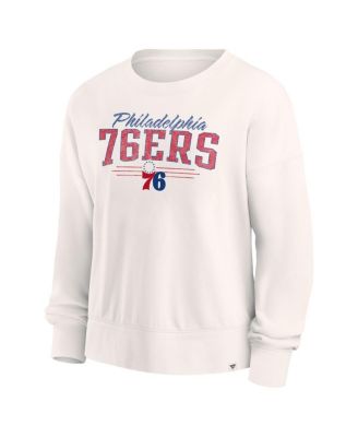 Women's Cream Distressed Philadelphia 76ers Close the Game Pullover Sweatshirt