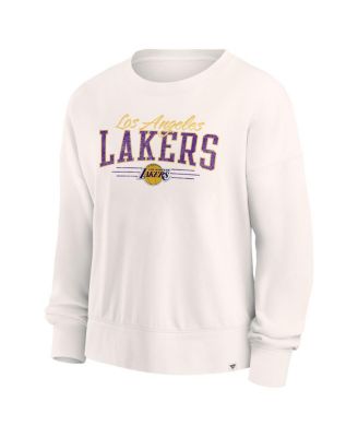 Women's Cream Distressed Los Angeles Lakers Close the Game Pullover Sweatshirt