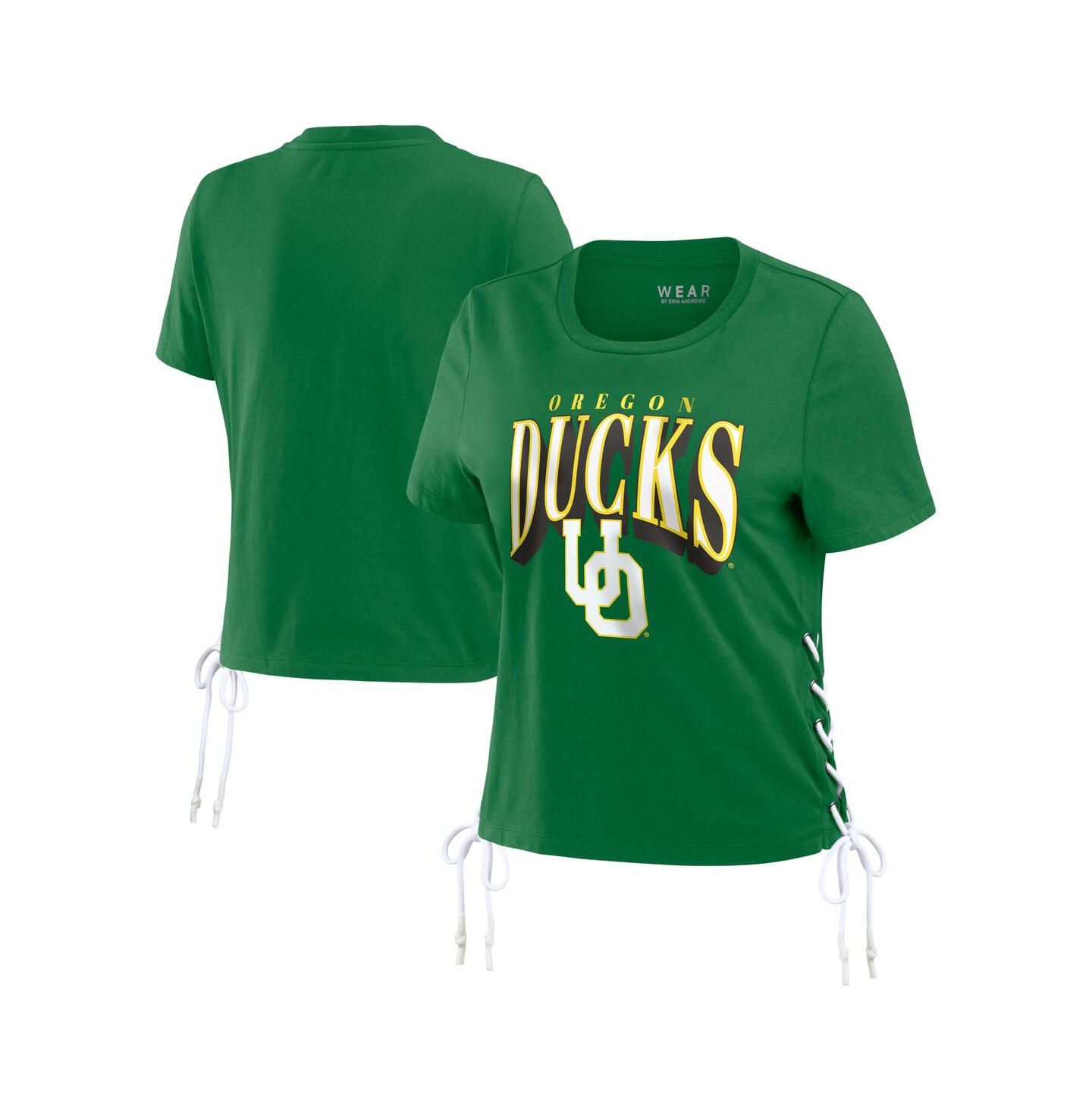 Женская футболка WEAR by Erin Andrews Green Oregon Ducks Side Lace-Up Modest Crop — фото 1